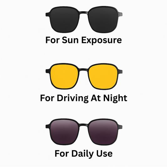4-in-1 Magnetic Clip-On Eyewear | Premium Metal Frame with 3 Interchangeable Lenses