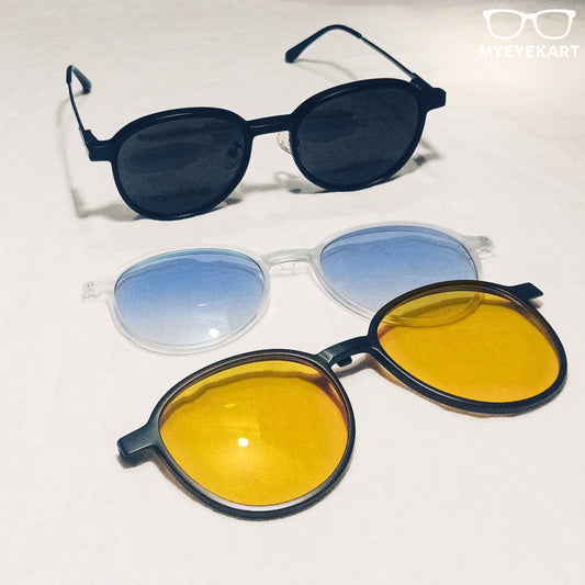 4-in-1 Magnetic Clip-On Premium Gunmetal Eyeglass | Premium Quality | Free Lens & Delivery