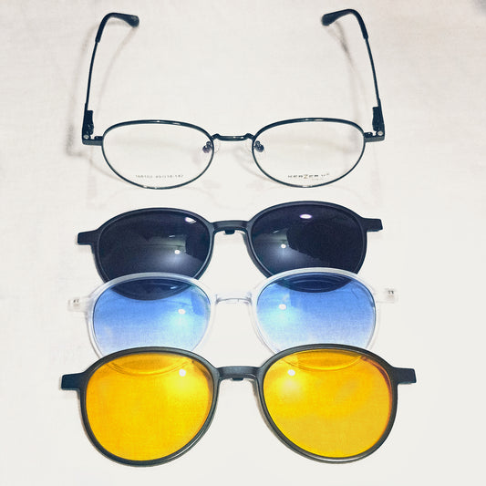 4-in-1 Magnetic Clip-On Premium Gunmetal Eyeglass | Premium Quality | Free Lens & Delivery